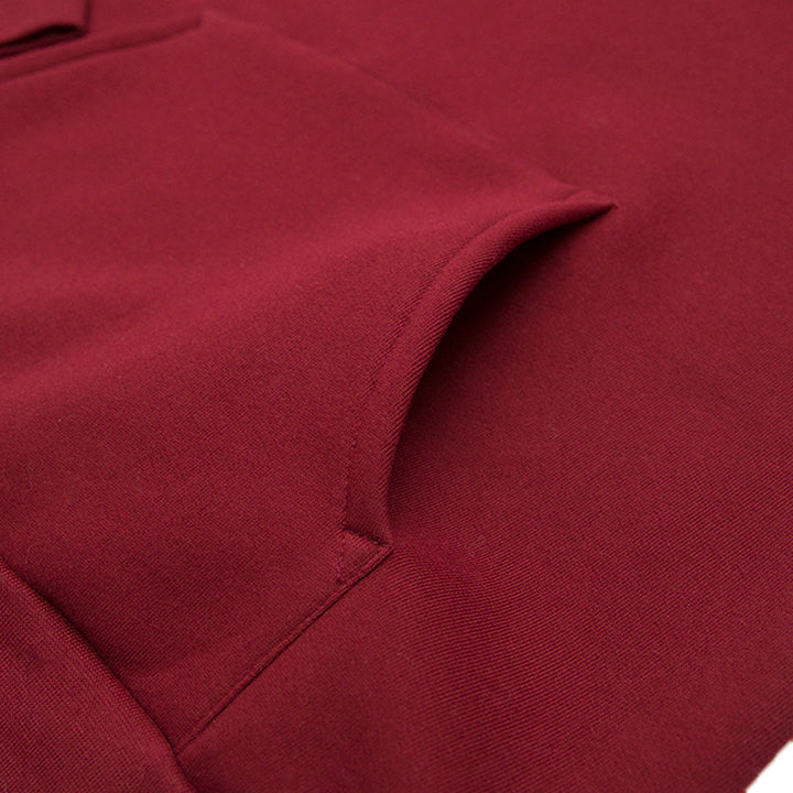 Canadian made wine coloured quarter zip sweatshirt with front kangaroo pocket.  Made of cotton and recycled polyester blend.