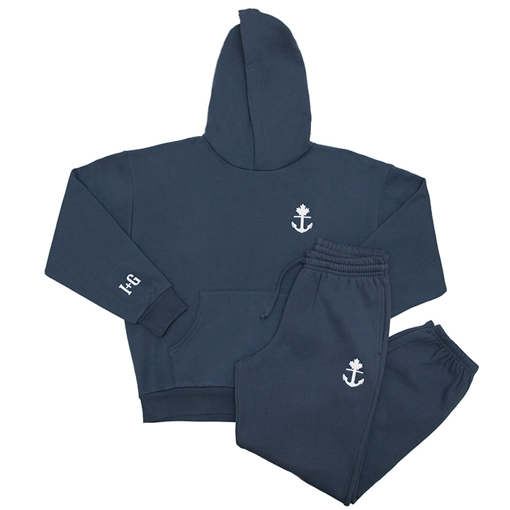 Heavy Navy Blue sweat pants hoodie matching sweat suit set made in canada